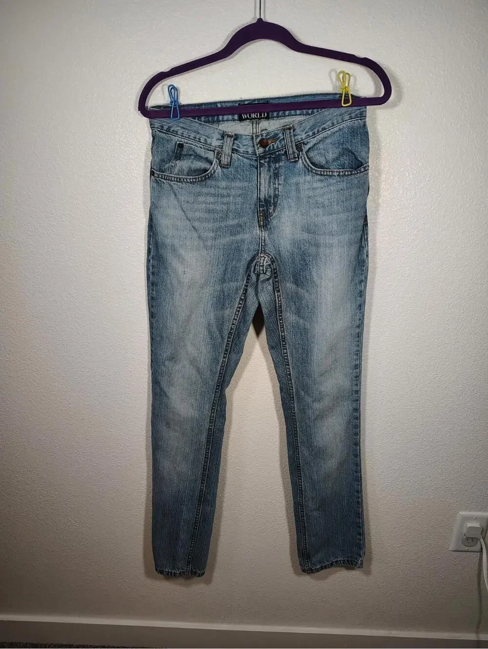 Free World Women Denim Jeans Messenger %100 Cotton Straight leg LIght Wash Sz 30
